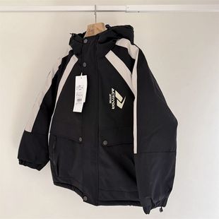 保暖加绒户外风 190中大童加绒加厚棉衣青少年连帽连帽棉服 150