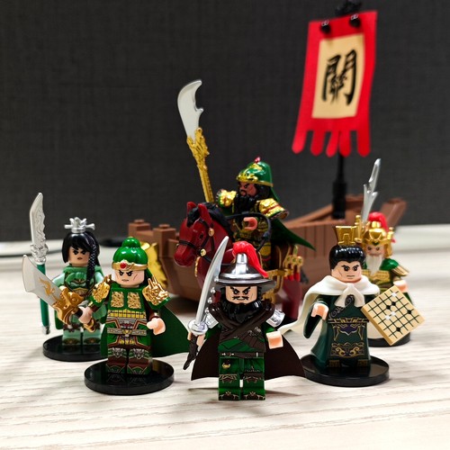 迪库积木三国小侠人仔关羽军团周仓 关平 单刀赴会赤兔马武将玩具