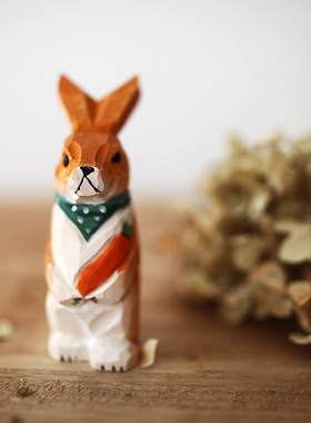 手工雕刻木雕小兔子小玩意木制