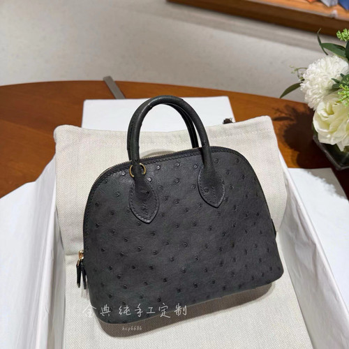 金典/纯手工蜡线mini bolide保龄球贝壳包石墨灰南非KK鸵鸟皮