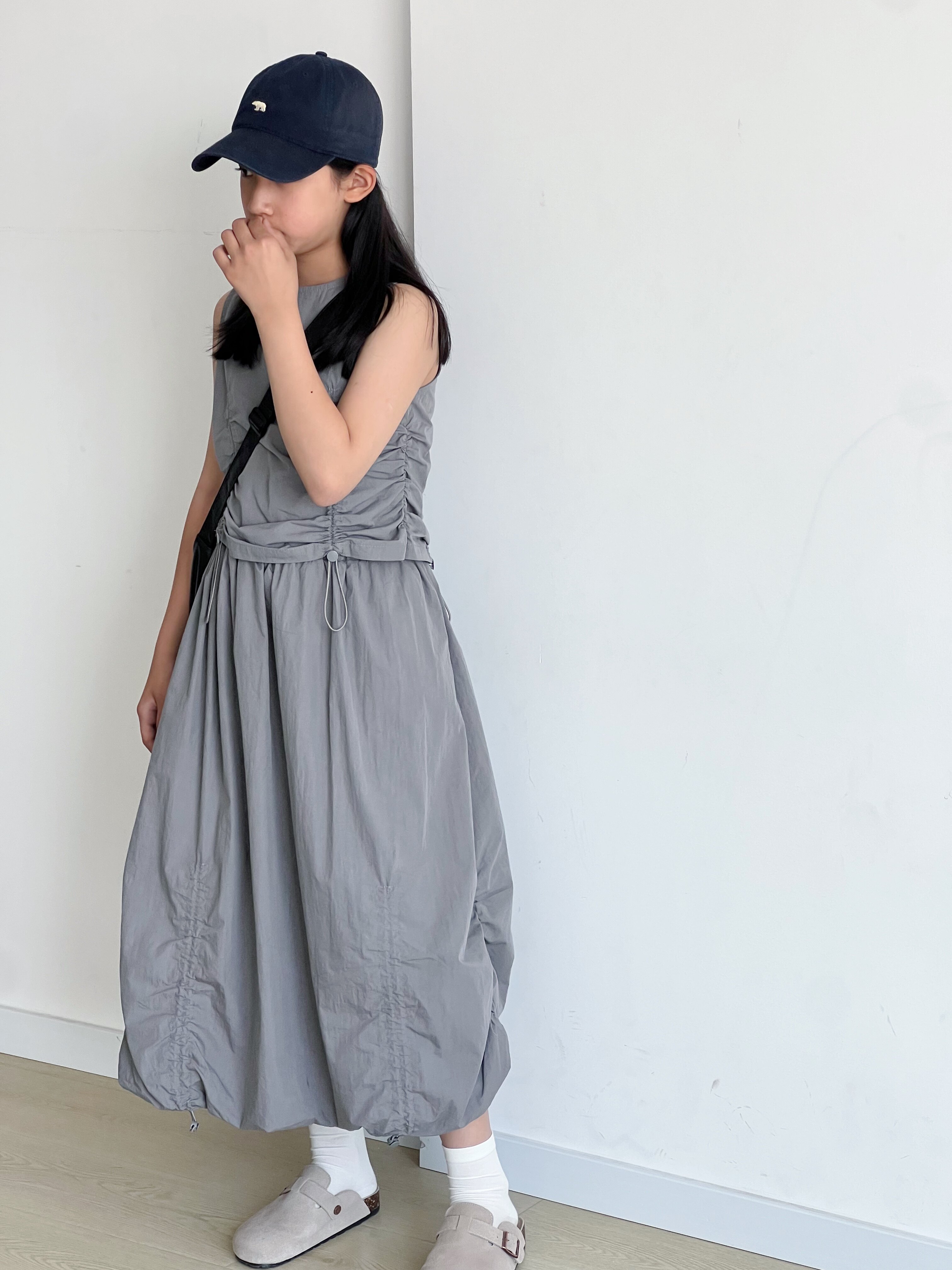 2026夏季新款女童韩系灰色无袖上衣长款半身裙套装气质两件套