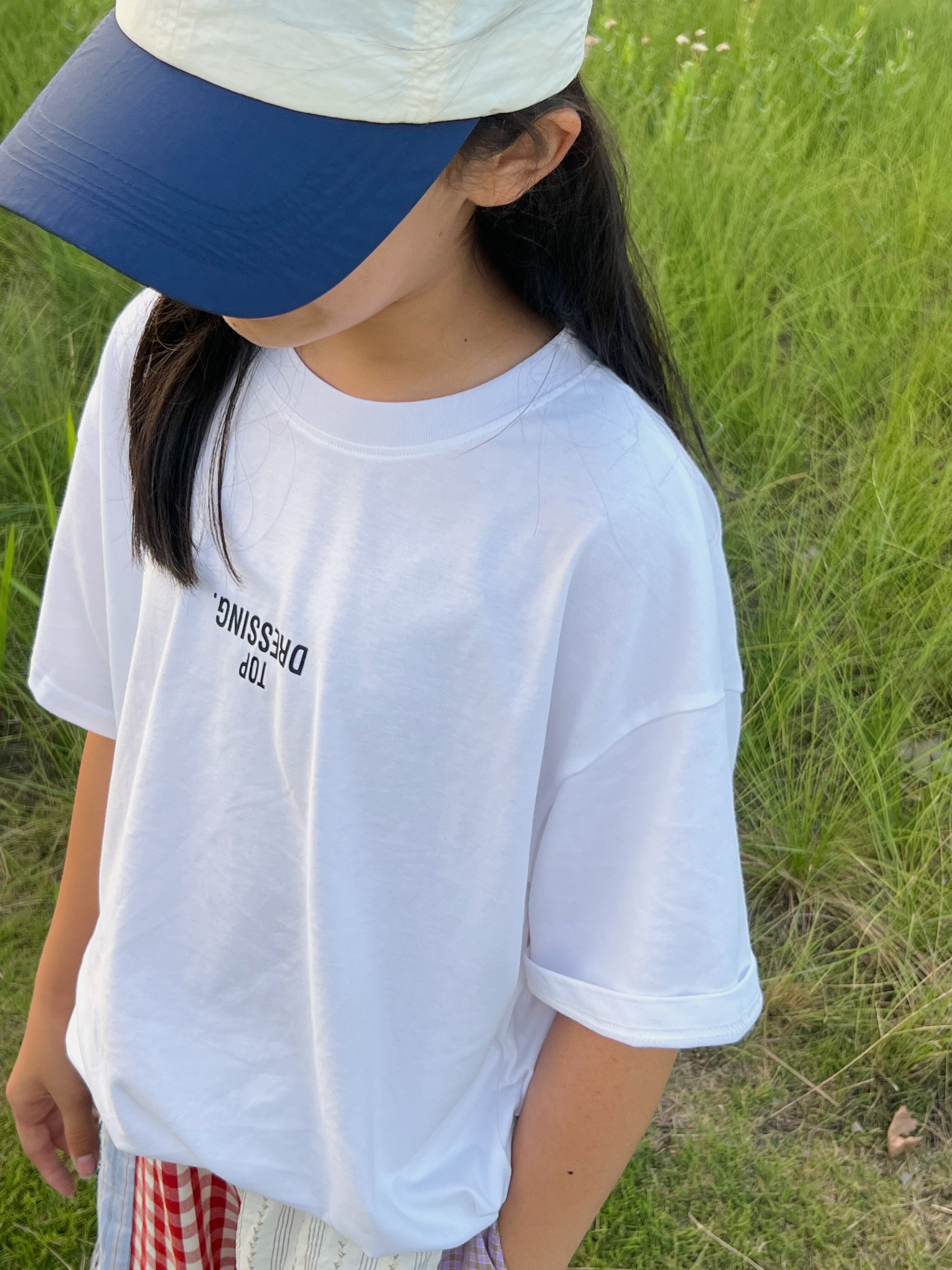 2026夏季新款女童白色纯棉短袖宽松短袖T恤百搭亲子装简约上衣