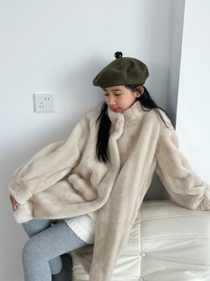 女童皮草外套2025冬季中长款仿水貂皮毛一体加厚洋气毛毛儿童外套