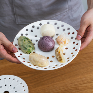 玻璃碗配套陶瓷蒸片饺子盘多孔蒸盘沥水盘隔水蒸架水果盘篦子圆形