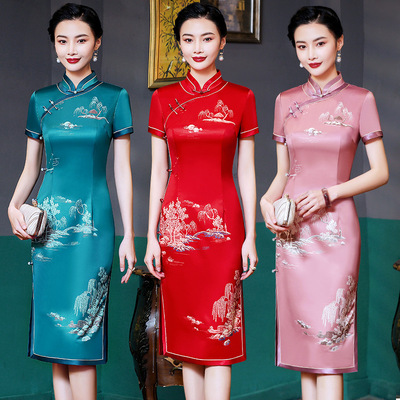 2026新款春夏旗袍中国风连衣裙中长款短袖旗袍裙潮流日常宴会礼服