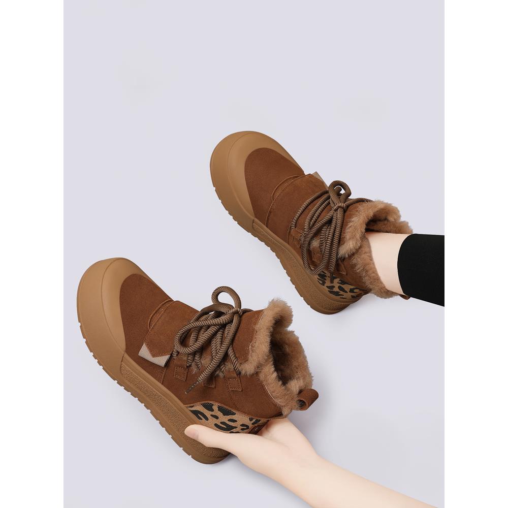 厚底休闲鞋女款加绒加厚2025新款冬季女鞋保暖高帮棉鞋马丁靴短靴