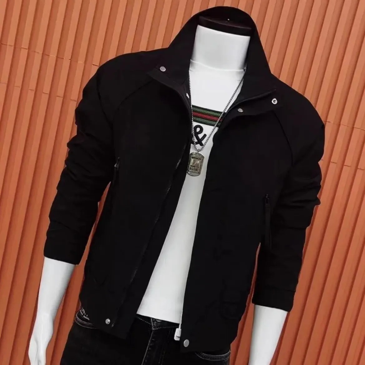 潮男2025新款男款外套纯色爆款拉链外套男青年修身高级感设计外套