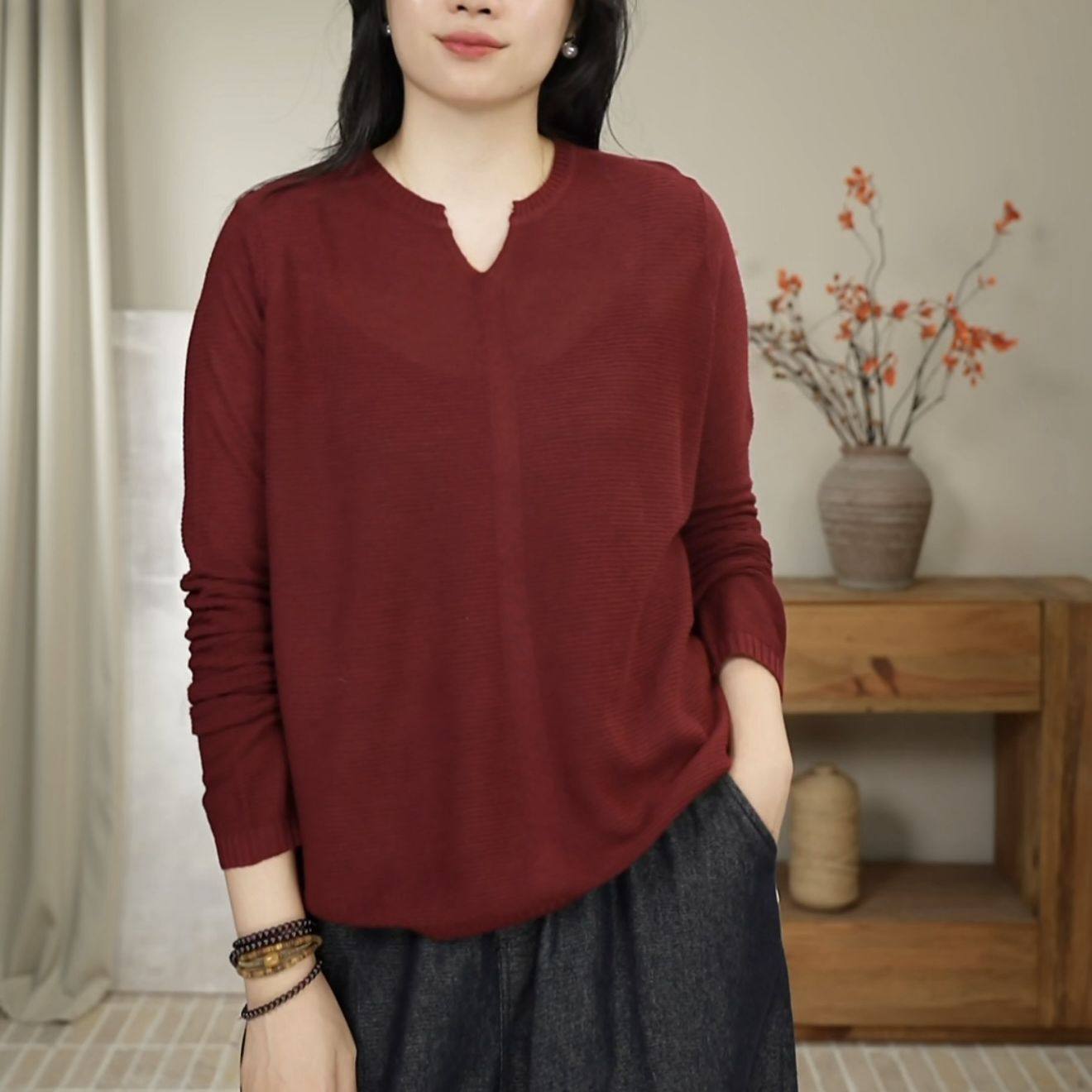 2025年秋季新款休闲百搭长袖薄款日常小V领针织套头上衣女 0906,女装/女士精品,毛针织衫,淘宝优惠券,粉丝福利购,淘宝优惠卷
