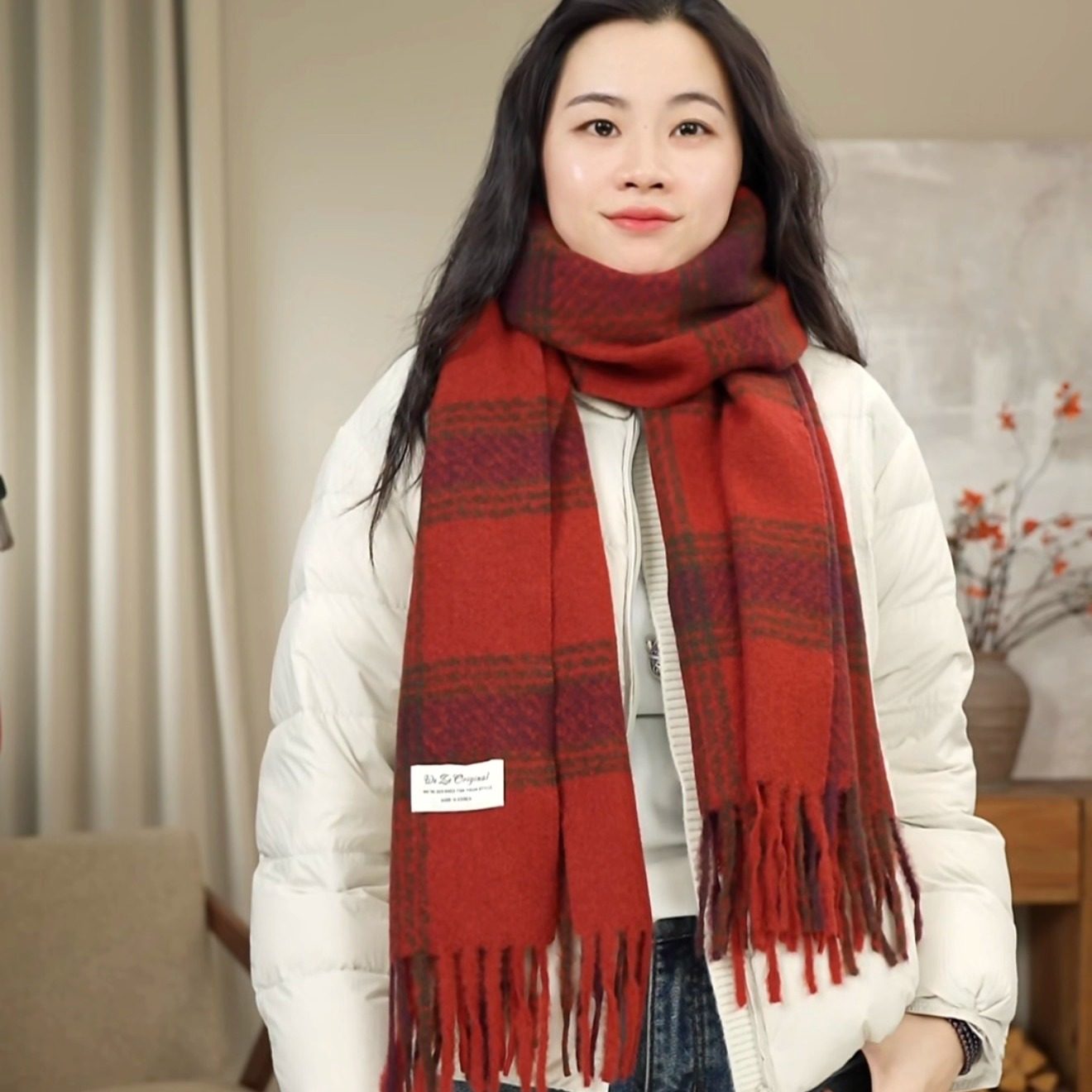 九月JIUYUE冬季新款高级韩版红格披肩两用仿羊绒流苏围脖,服饰配件/皮带/帽子/围巾,围巾/丝巾/披肩,淘宝优惠券,粉丝福利购,淘宝优惠卷