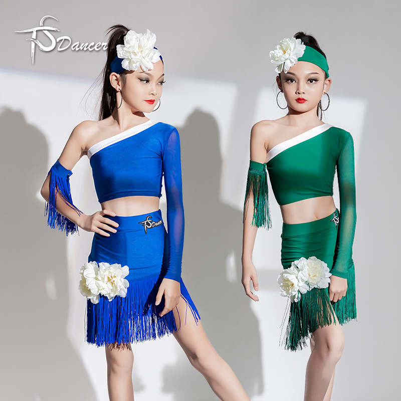 女童拉丁舞比赛演出服流苏舞蹈裙