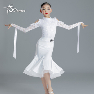 儿童拉丁舞蹈服女童练功服大裙摆国标舞专业比赛服演出服摩登舞裙