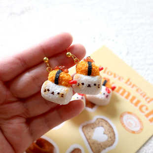 原创设计趣味可爱日本微缩食玩软陶手工鲑鱼子酱猫咪饭团创意耳环