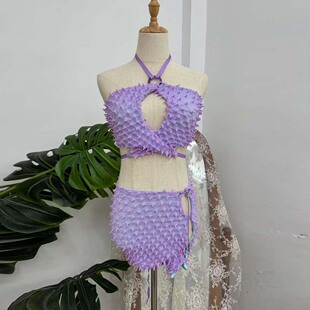 塔米家 Th*Kr*pt紫色刺刺趣味挂脖镂空上镂空包身半裙套装