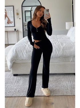 塔米家 W-F休闲V领长袖背心上衣长裤居家服套装 多色 E4-1,2