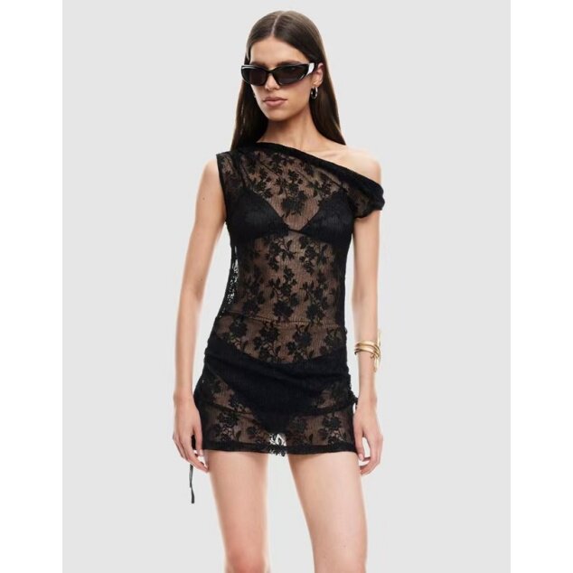 塔米家 澳母狮子L*on*ss蕾丝钩花斜肩透视连身裙 A4-1