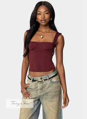 塔米家  美Ed*k法式网纱边钢托鱼骨抹胸上衣  E1-4