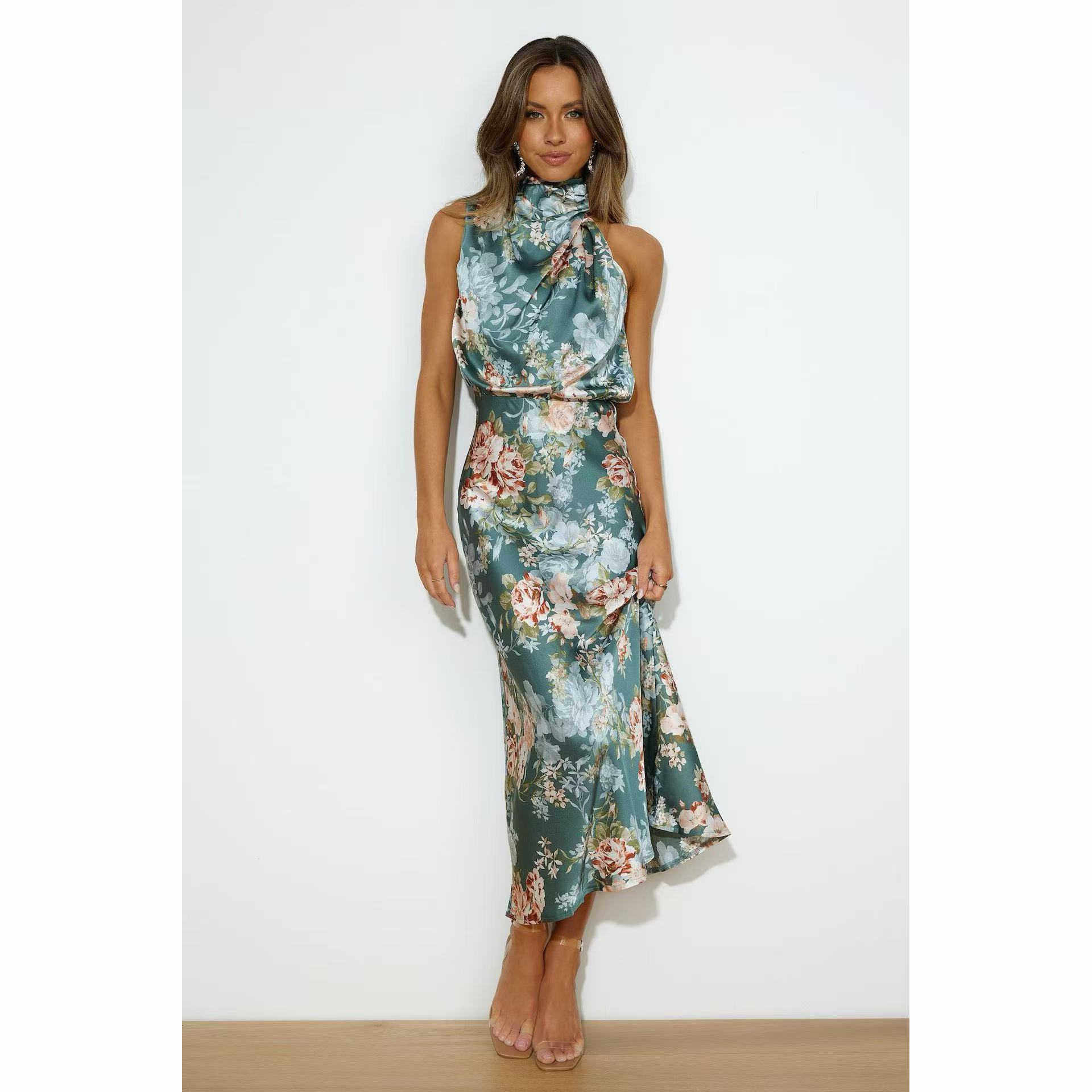 塔米家 澳单H*ll^茉莉碎花高领不规则肩连身长裙 A4-3