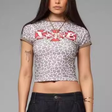 塔米家 澳洲潮牌L01T*R豹纹街头logo短袖短款T恤 H2-2