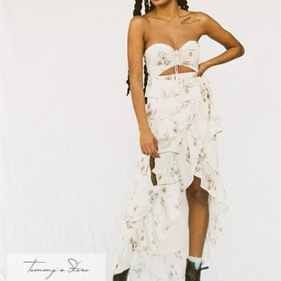 塔米家 澳S*BO鱼骨镂空抹胸碎花开叉连身裙 H2-4