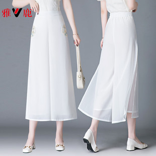 雅鹿中式国风裙裤女夏款2025新款爆款今年流行夏季薄款雪纺阔腿裤