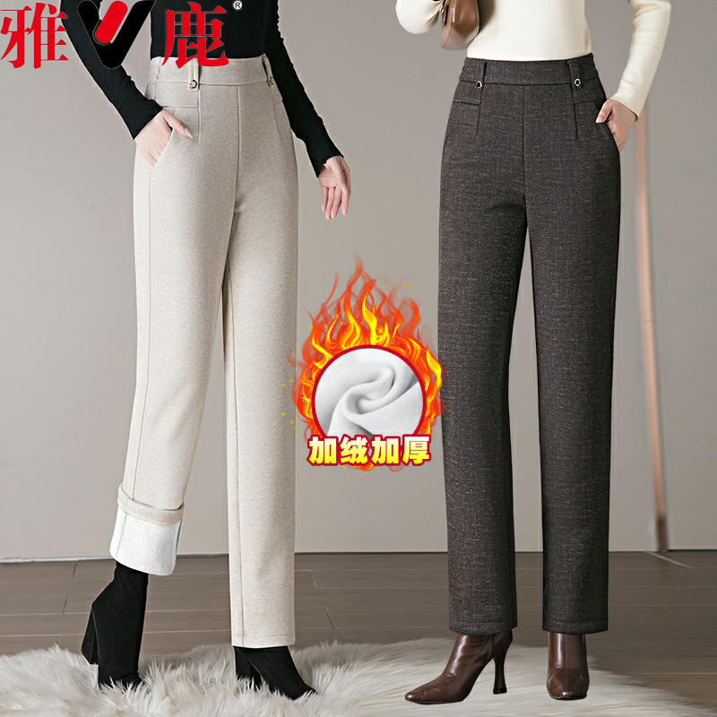羊毛呢直筒裤冬季加绒加厚