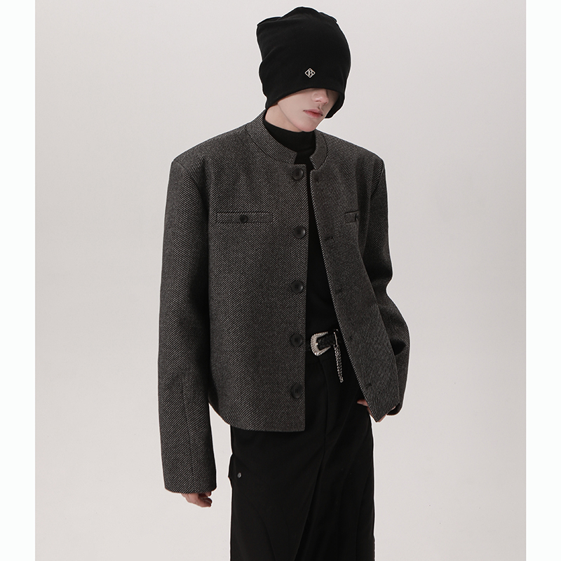 垫肩设计立领老钱风呢子西装外套韩版休闲毛呢小西服385P108，男装西服套装，电商A070