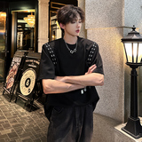 小众金属设计感垫肩高街宽松T恤美式半袖款男潮短袖CD1047P48，男装T恤，电商A070