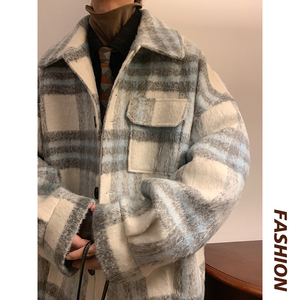 小香风复古格呢子夹克外套马海毛保暖男毛呢大衣 AJK339 P108图片