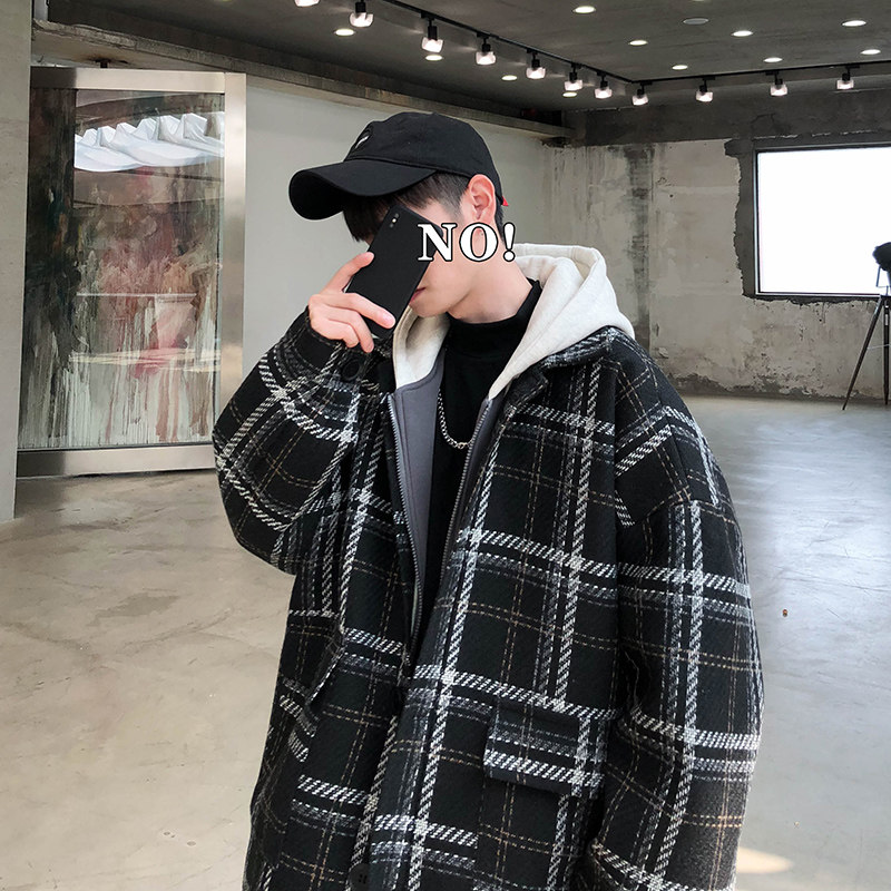 男中长款夹克特宽松毛呢大衣格子外套情侣风衣DY02P120,男装风衣,电商A070