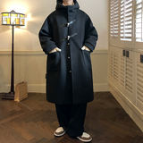 冬高级感男长款连帽牛角扣毛呢外套宽松呢大衣风衣潮ADY12P128，男装风衣，电商A070