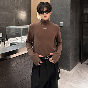 设计款美式高级感内搭柔软百搭高领厚打底衫男长袖T恤 CD2274 P38，男装T恤，电商A070