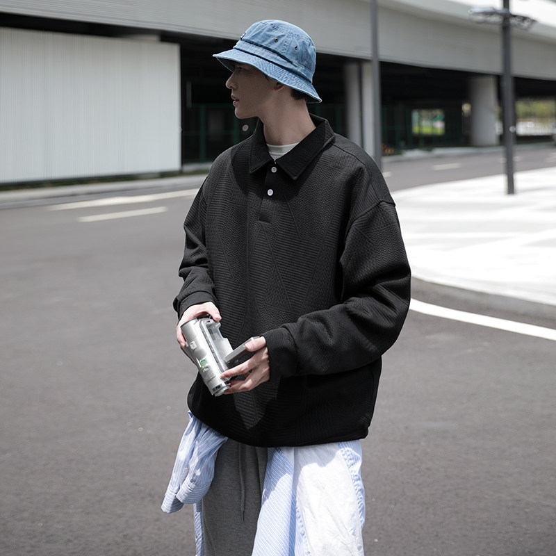 大男孩穿搭时尚polo衫宽松翻领百搭卫衣ACT09P60,男装卫衣,电商A070