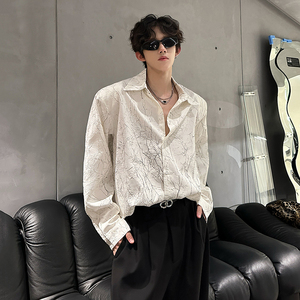 垫肩设计小众风肌理感金属宽松痞帅衬衣 休闲男衬衫  CS931 P58图片