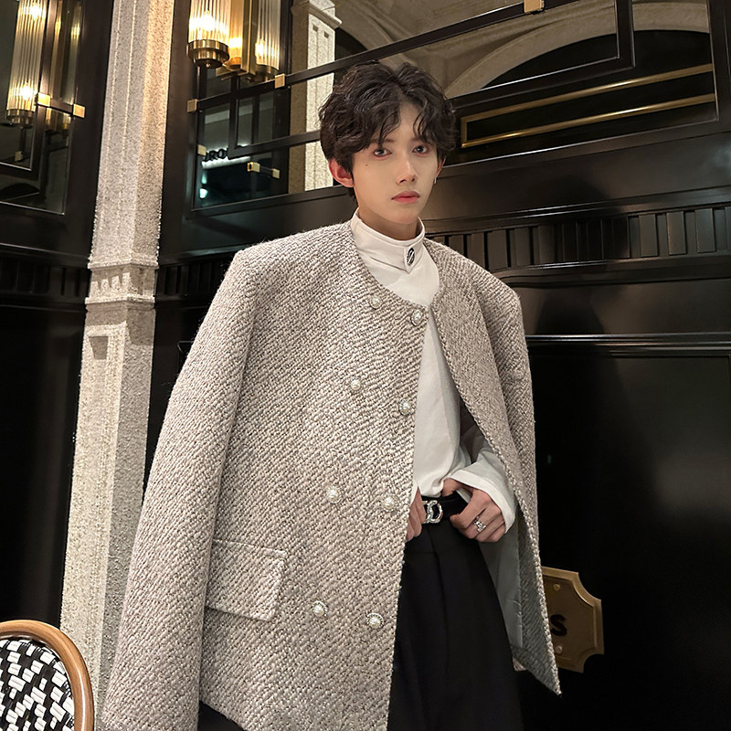 垫肩高级感小香风双排扣西服外套轻奢短款男毛呢夹克JK360P128,男装夹克,电商A070