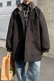 简约中长款风衣连帽撞色宽松青少年bf男毛呢大衣DY09P120，男装风衣，电商A070