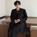 垫肩款双排扣金属设计西装外套痞帅高街老钱风男西服XZ215P98，男装西服，电商A070