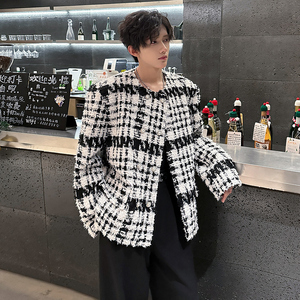 垫肩设计款双排扣小香风外套韩夜店潮男女小西服夹克 JK369 P118图片