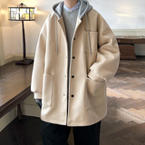 新款保暖毛呢大衣宽松中长款风衣秋冬男连帽呢子大衣BY09P120，男装风衣，电商A070