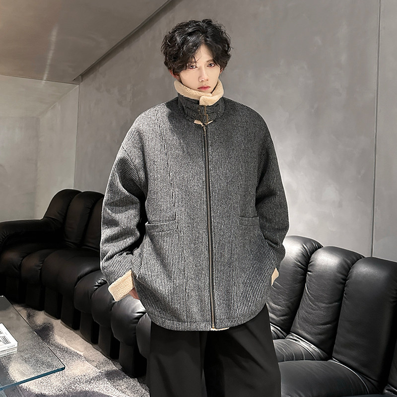 羊羔绒设计感冬棉服男宽松加厚保暖毛呢棉袄外套棉衣NF312P128,男装棉衣,电商A070