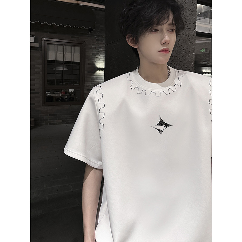 垫肩小众结构设计T恤夏季美式高街情侣男高级感短袖CD1071P48,男装T恤,电商A070