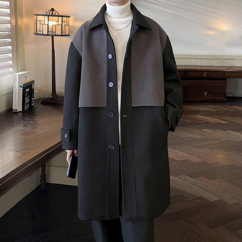 撞色呢子长款宽松风衣外套保暖韩高街男韩版呢子大衣ADY21P118,男装风衣,电商A070 撞色呢子长款宽松风衣外套保暖韩高街男韩版呢子大衣ADY21P118,男装风衣,电商A070