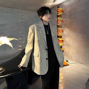 垫肩做旧工艺痞帅高级感高价西装外套潮男休闲西服ZZ223P108