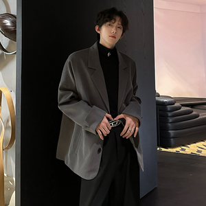 老钱风简约宽松痞帅西装外套韩版高街基础款男春秋西服 ZZ201 P85图片