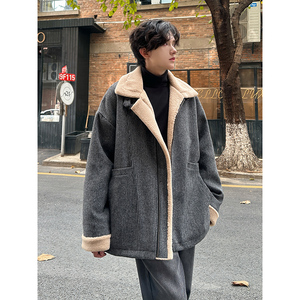 羊羔绒设计感冬棉服男宽松加厚保暖毛呢棉袄外套棉衣 312 P128图片