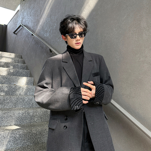 垫肩老钱风休闲西装高级感痞帅拼接外套伴郎上衣小西服 X213 P108图片