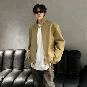 垫肩款金属装饰短款立领外套痞帅老钱风男上衣夹克 JK348 P108图片
