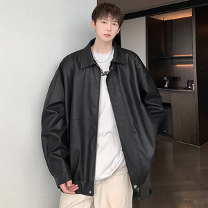 oversize 秋宽松痞帅外套男美式复古炸街机车夹克皮衣 KP705 P108图片