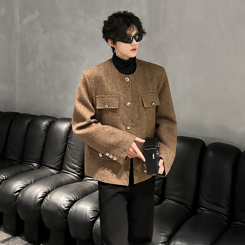 小香风设计垫肩轻奢外套毛呢上衣轻奢高级感西服夹克JK390P118,男装夹克,电商A070