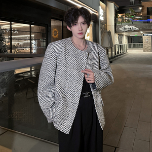 垫肩高级感小香风双排扣西服外套斜纹轻奢短款男夹克 JK371 P128图片