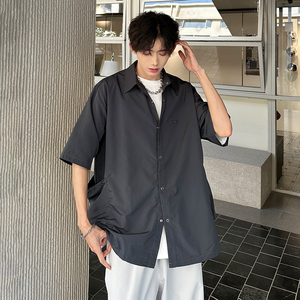 高街美式工装立体袋衬衣夏季男短袖宽松衬衫 AS919 P50图片